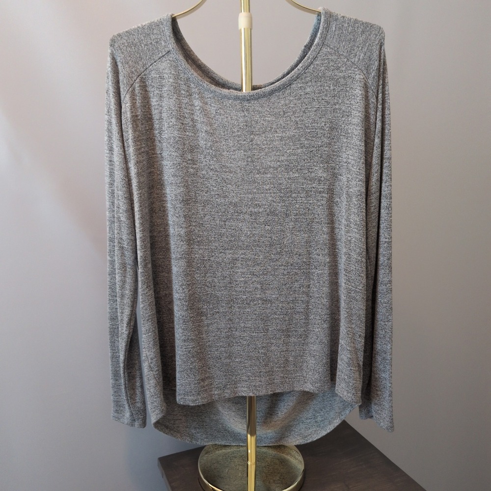 Athleta Pose Womens Large Gray Draped Cowl Back Long Sleeve High Low Athleisure